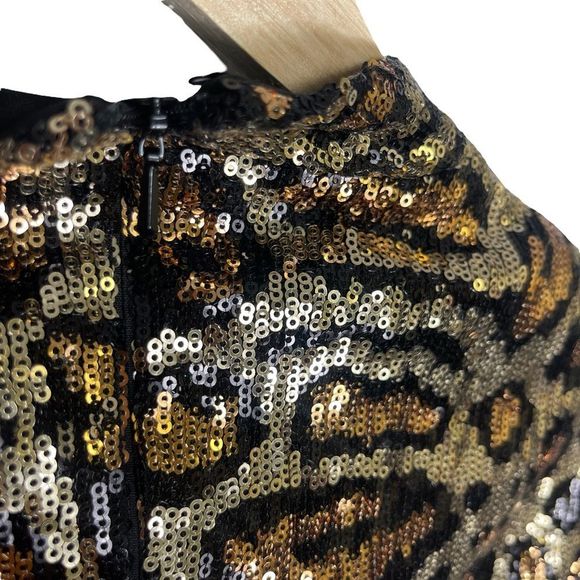Topshop Sequin Animal Print Mini Dress - Silver and Brown - Picture 8 of 11